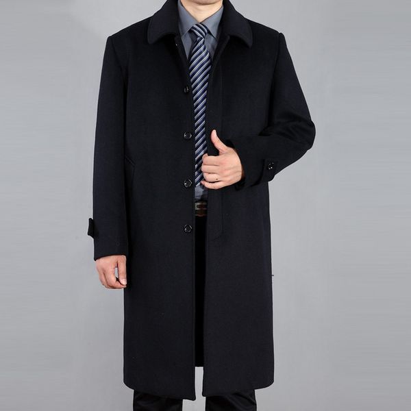 

winter new autumn and winter of middle-aged men in the men's long coat coat woollen overcoat woolen cloth, Black