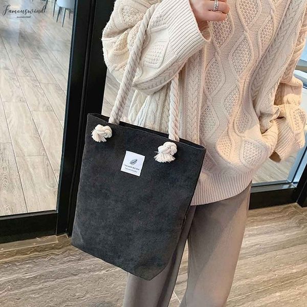 

women corduroy zipper shoulder bag cotton canvas handbag casual tote female eco crossbody bag ladies vintage messenger bolsa yj