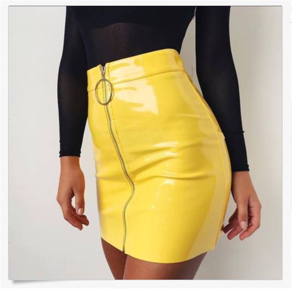 

factory direct sales womens pu leather skirt high waist zipper polyester short mini skirt party club wear usa, Black