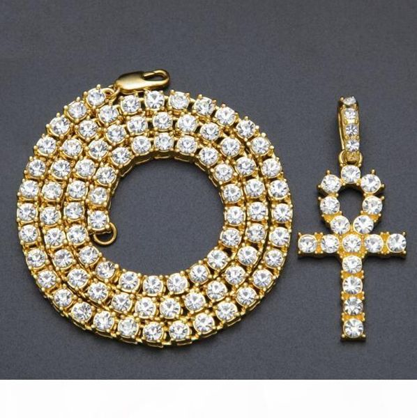 

u big cz cross pendant necklace for mens hip hop jewelry with gold white gold plated long tennis chain necklace jewelry for gift, Silver