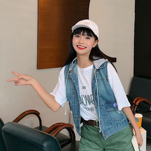 

вободнй джиновой женин вободнй denim 6972 женин жиле жиле 6972, Black;white