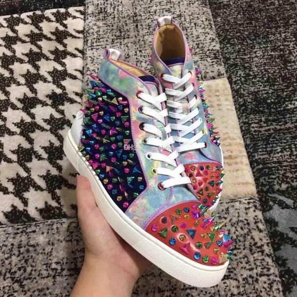 

colorful pik pik spikes red bottom sneakers shoes men women genuine leather luxurious women studs leisure party dress wedding trainers, Black