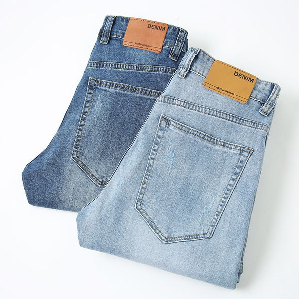 

men's jeans icpans summer thin straight slim for men stretch mens skinny business casual male denim pants classic style, Blue