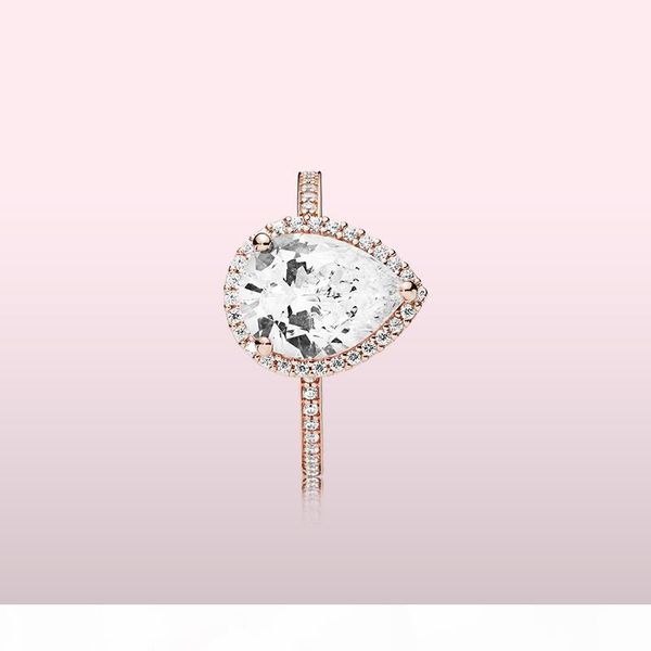 

r 18k rose gold tear drop cz diamond ring with original box for pandora 925 silver wedding rings set engagement jewelry for women, Slivery;golden