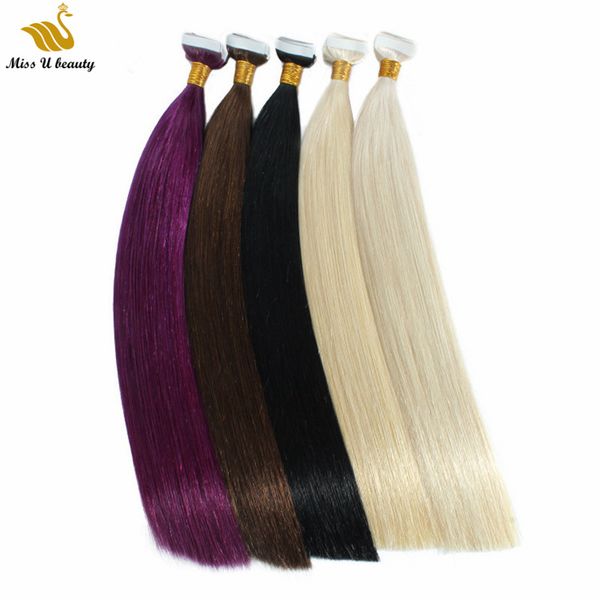 Thick End Cabelo trama de pele PU trama extensões do cabelo de fita colorida em Humano Cabelo Louro Vermelho Rosa Cinzento Azul 40pcs One Pack