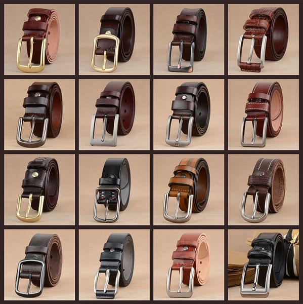 

italian layer cowhide leather pants pin belt men's pure cowhide pin buckle copper buckle sports leisure cream leather pants belt, Black;brown