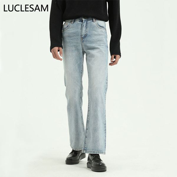 

high street denim jeans men streetwear wide leg мужской брюки повседневная punk rock mens клеш брюки мода урожай загрузки вырезать джинсы, Blue