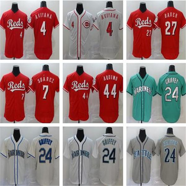 

men new 4 shogo akiyama 19 joey votto 66 yasiel puig 27 matt kemp 7 eugenio suarez 44 aristides aquino baseball jerseys 24 ken griffey jr, Black