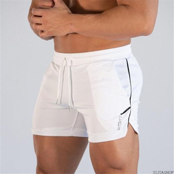 

new men's fitness bodybuilding shorts men's summer gym workout breathable net quick-drying sportswear jogging beach shorts, White;black