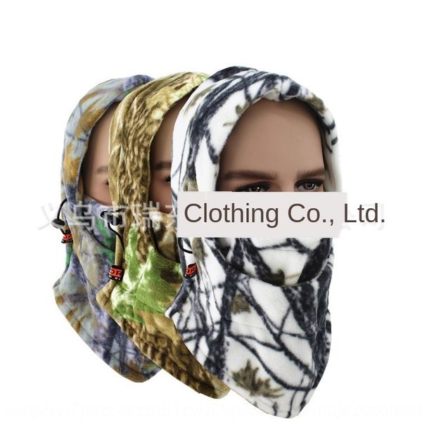 

winter outdoor camouflage cap head cover windproof cap multi-functional fleece head cover cs camouflage windproof hat riding mask hat, Black