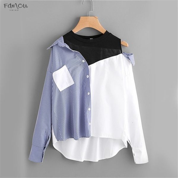 

us warehouse fashion woman shirt womens and blouses womens patchwork shirt ladies lace casual shirt hem, White