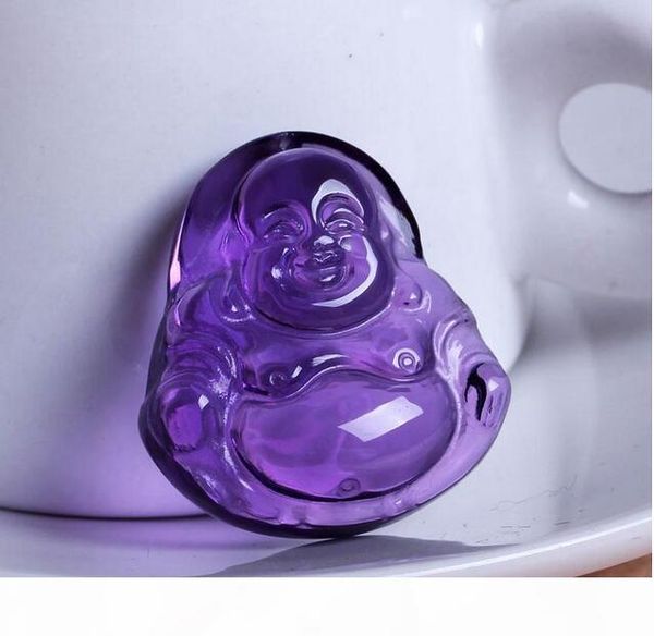 

natural amethyst hand carved amethyst buddha laughing buddha charm pendant, Silver