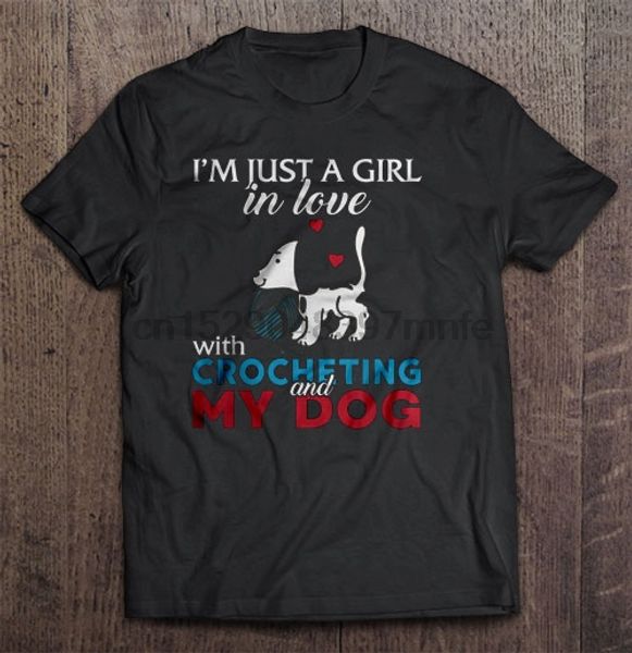 

men t shirt i'm just a girl in love with crocheting and my dog women t-shirt, White;black