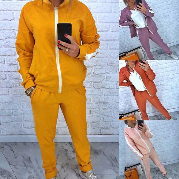 

running sets for women sports loose jogging racing pants zipper coat autumn striped tracksuit casual yoga set female sportwears, Black;blue