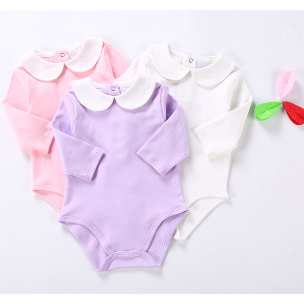 

симпатичная одежда для новорожденной длинных рукавов хлопок твердого bodysuit питера пэн воротник девочек одежда для новорожденных комбинезо, Blue