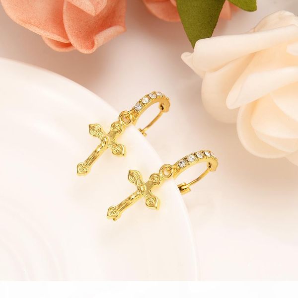

e zircon solid gold gf charm knot cross earrings women girl special design christian party jewelry fine god bless women gifts, Silver