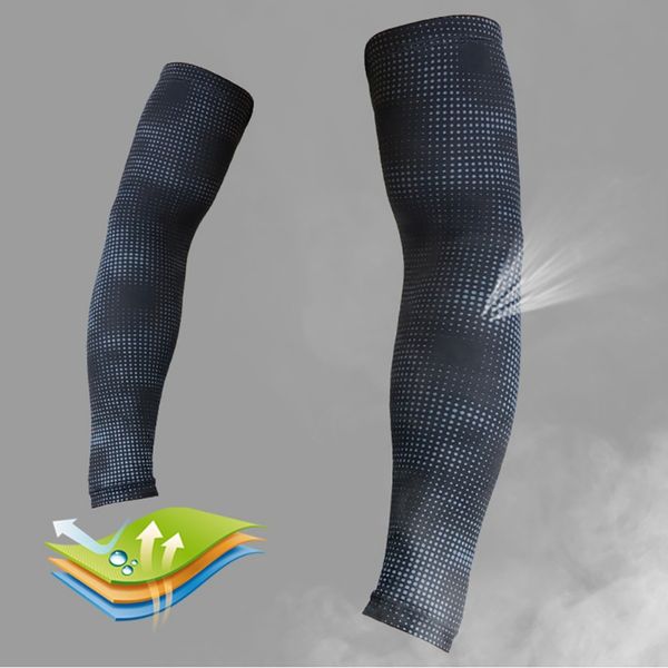 

1pc long elbow pads sleeve polyester spandex dots printed breathable anti slip moisture wicking elastic arms wrap protector, Black;gray