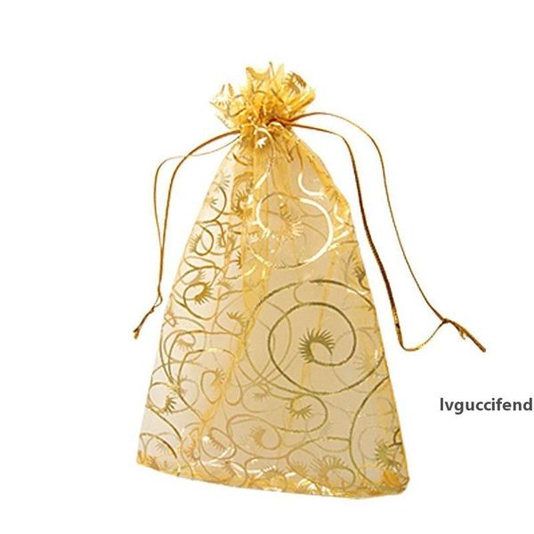 

100pcs/pack 12x9cm gold organza jewelry pouch wedding party favor gift bag