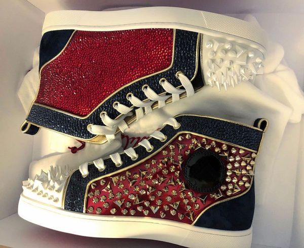 

perfect sneakers high red bottom shoes men's casual pik pik spikes & strass leisure designer lace-up outdoor sports shoes eu35-47, Black