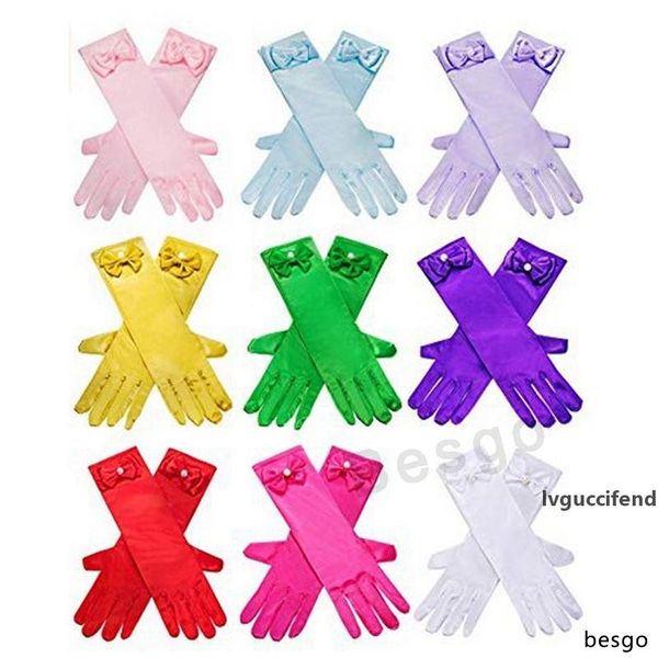 

kids children girls long gloves for princess bowknot birthday cosplay dance stage performance party gloves xmas gifts with pearl dbc bh2888