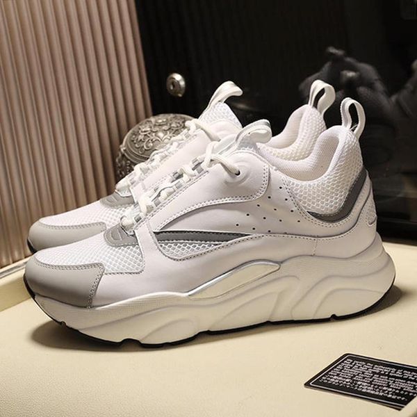 

men shoes zapatillas hombre b22 sneaker in white technical knit white and silver -tone calfskin outdoor walking sports lace -up casual shoes, Black
