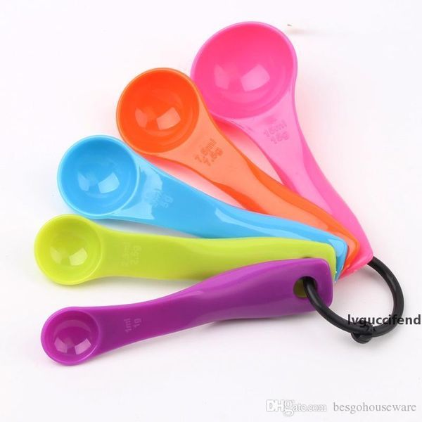 

food grade pp plastic spoon set safety baking tools diy kitchen milk powder spoon with scale measuring 5 pieces set coffee spoon bh0088