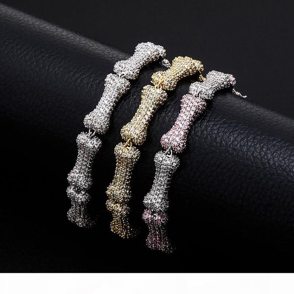 

новый дизайн 9мм width7 8inch bling cz кость shaped браслет золото серебро цвет ice out cz браслет hip hop оптовой продажи ювелирных изделий, Black