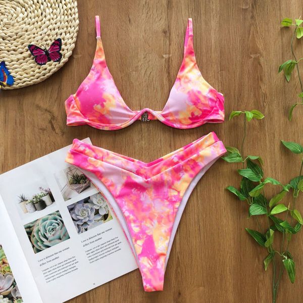 

polyester women push up padded bra bandage bikini set swimsuit triangle swimsuit print color swimwear beach swimming, White;black