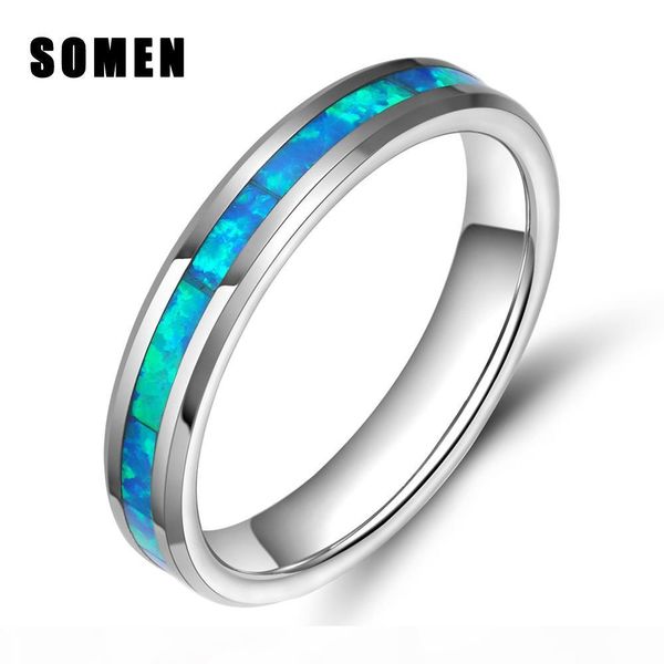 

4mm rings for women tungsten ring blue fire opal inlay luxury wedding band engagement rings cocktail ring jewelry anillos mujer s18101608, Slivery;golden