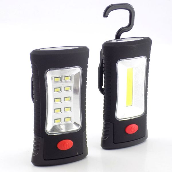 

2 leds cob work protable hand magnetic camping with hook stand flash light torch lamp battery working lighting
