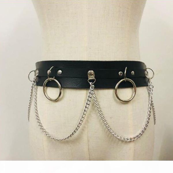 

fashion women's black silver chained hoops belt vegan ladies dress waist belt gift faux leather pu hip belt, Black;brown
