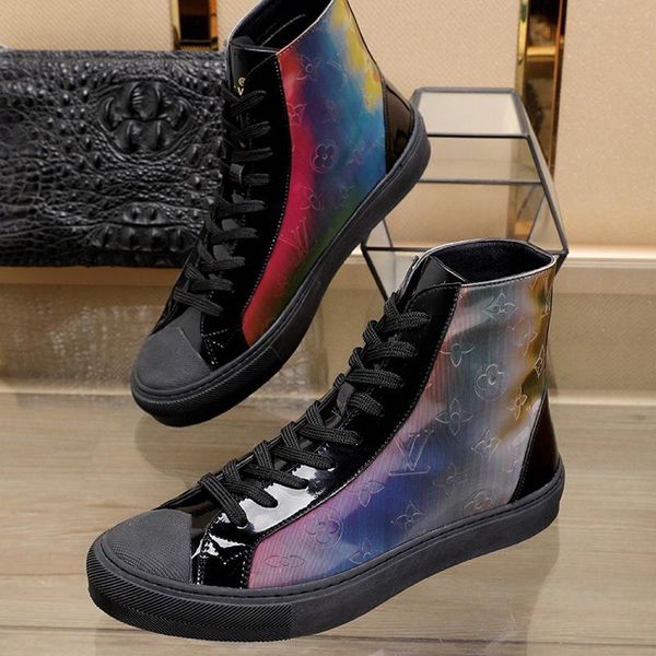 

tattoo sneaker boot men shoes breathable footwears high lace -up plus size fashion men boots outdoor walking chunky sneakers, Black