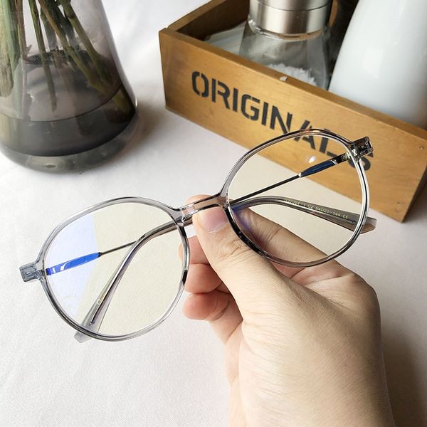

transparent round female thin face ultra light frame tr90 anti-blue light plain myopia glasses myopia glasses frame male, Silver
