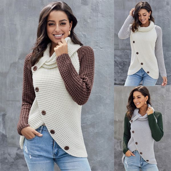 

turtle neck womens long sleeve winter european and american new asymmetric hem loose sweater 270164, White