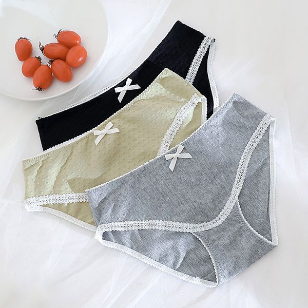 

2020 lace women panties fashion underpants tempting pretty briefs cotton low waist cute women underwear student lingrie, Black;pink