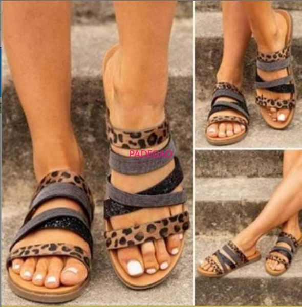 

new 2020 summer style shoes women sandals fashion leopard flats solid flip flops slippers bohemian slides, Black