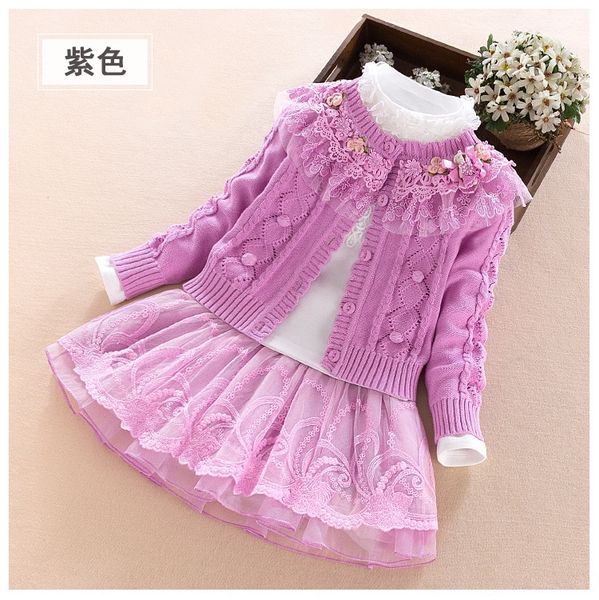 

clothing 2019 autumn women's clothing princess dress princess dress children's cotton three-piece set children's cardigan swe, Blue
