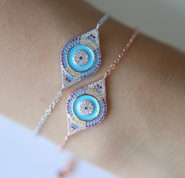 

2020 factory summer new design rose gold color light blue enamel evil eye shape link chain girl women fashion bracelet, Red;blue