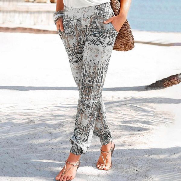 

laamei women summer bohimian pants streetwear thin long pants female casual loose elastic waist ankle length hip hop, Black;white