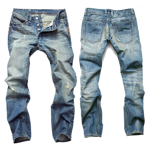 

casual jeans solid color skinny long pants four seasons fashion men clothing trousers hole distrressed mens, Blue