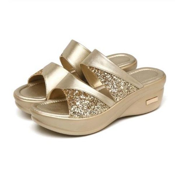 

women slippers summer heel bling open toe ladies casual sandals mix colors slip on beach soft female slides, Black