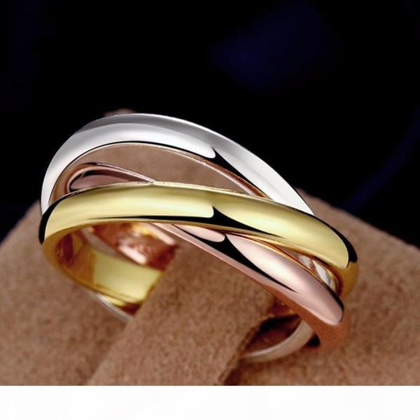 

2018 3 mix colors loop wedding love rings for women stainless steel finger ring anillo fine couple jewelry, Slivery;golden