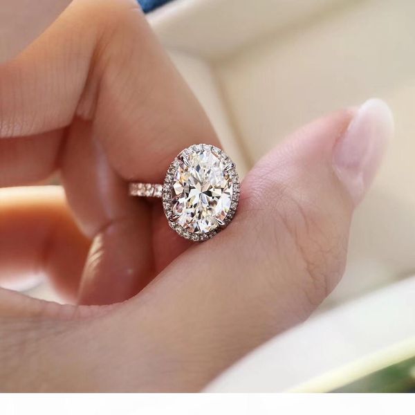 

i s925 pure silver paris design ring with 3oct large oval diamond decorate charm women jewelry gift ing