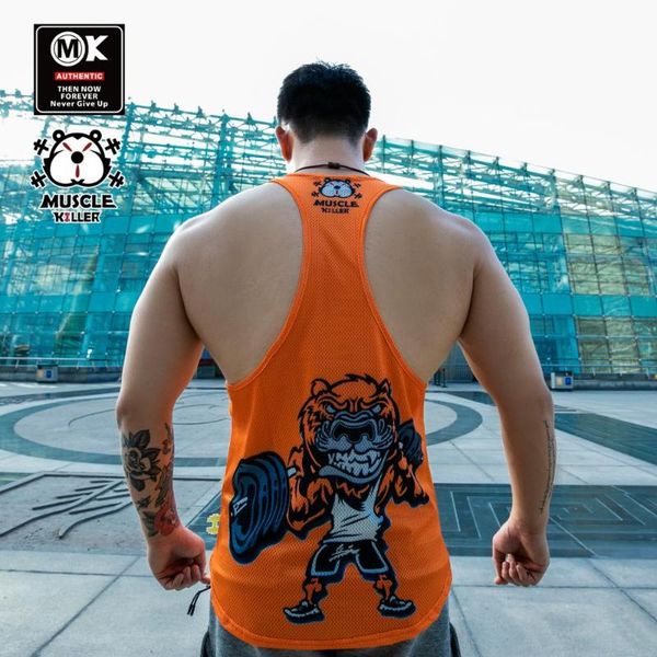 

muscle killer bodybuilding, quick-dry tiger vest, popular logo, slim-fit running sleeveless summer training suit for men, Black;blue