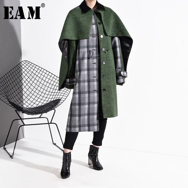 

eam] loose fit plaid split big size long woolen coat parkas new long sleeve women fashion tide spring autumn 2020 1n31306, Black