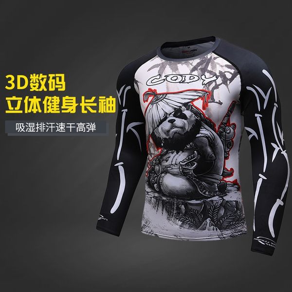 

djryf 19 tight pants sports suit sportswear new men's fitness tights digital printing long sleeve quick-drying running basketball train, Black
