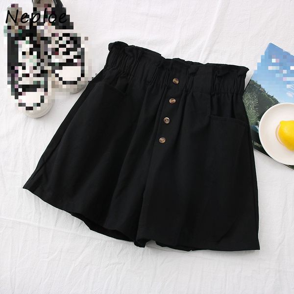 

women's shorts neploe 2021 summer fashion female high wasit slim fit elastic single button women wide leg feminino 82044, White;black