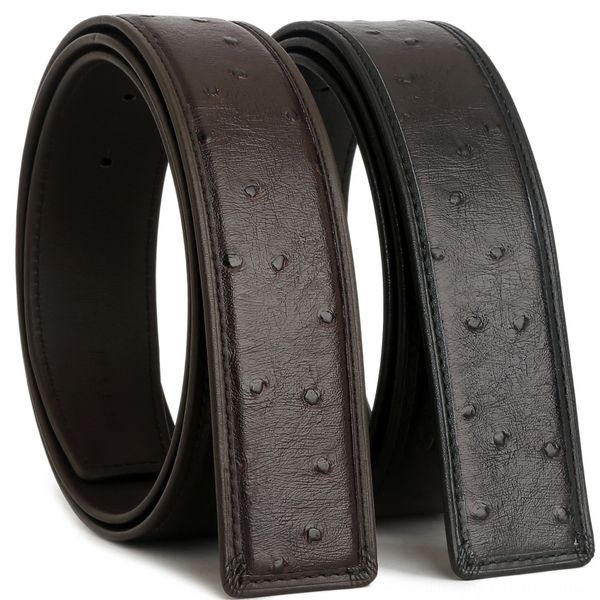 

3.8cm perforated edge double-sided layer 3.8cm perforated cowhide ostrich pattern smooth buckle belt strip plate buckle belt, Black;brown