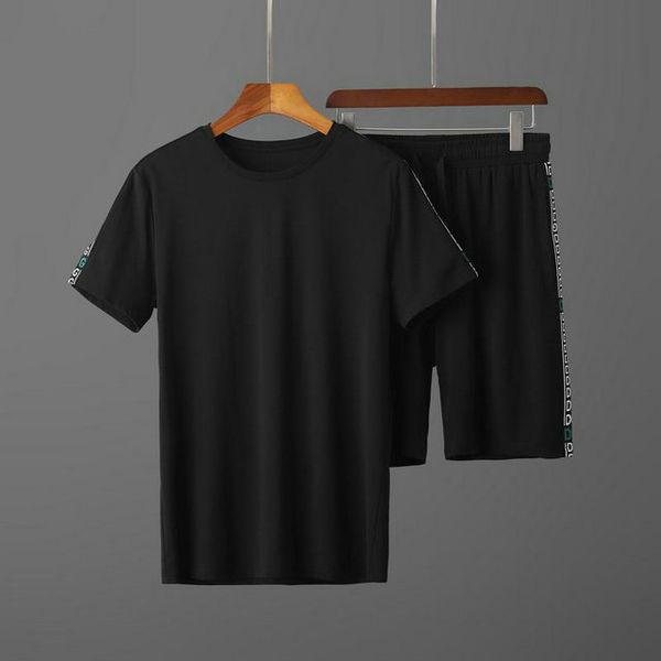 

men's casual youth suit men's short-sleeved t-shirt shorts embroidery letter stitching casual suit summer thin section sports runn, Gray