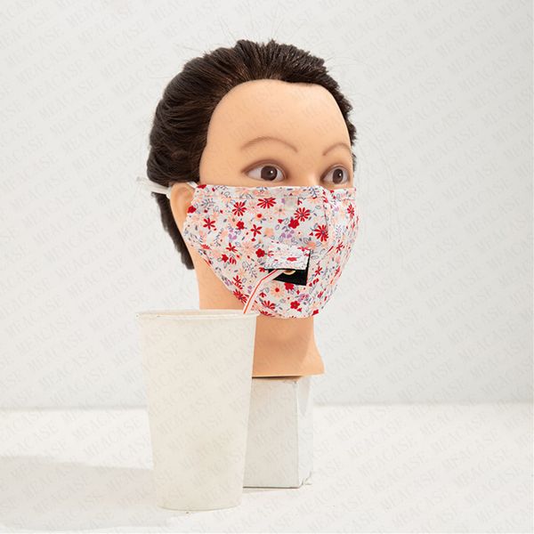 

women straw drink face mask washable floral masks anti dust cotton face mask easy to drink water beer juice d72112